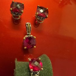 BEAUTIFUL ZIRCONIA RUBY FINE JEWELRY SET 