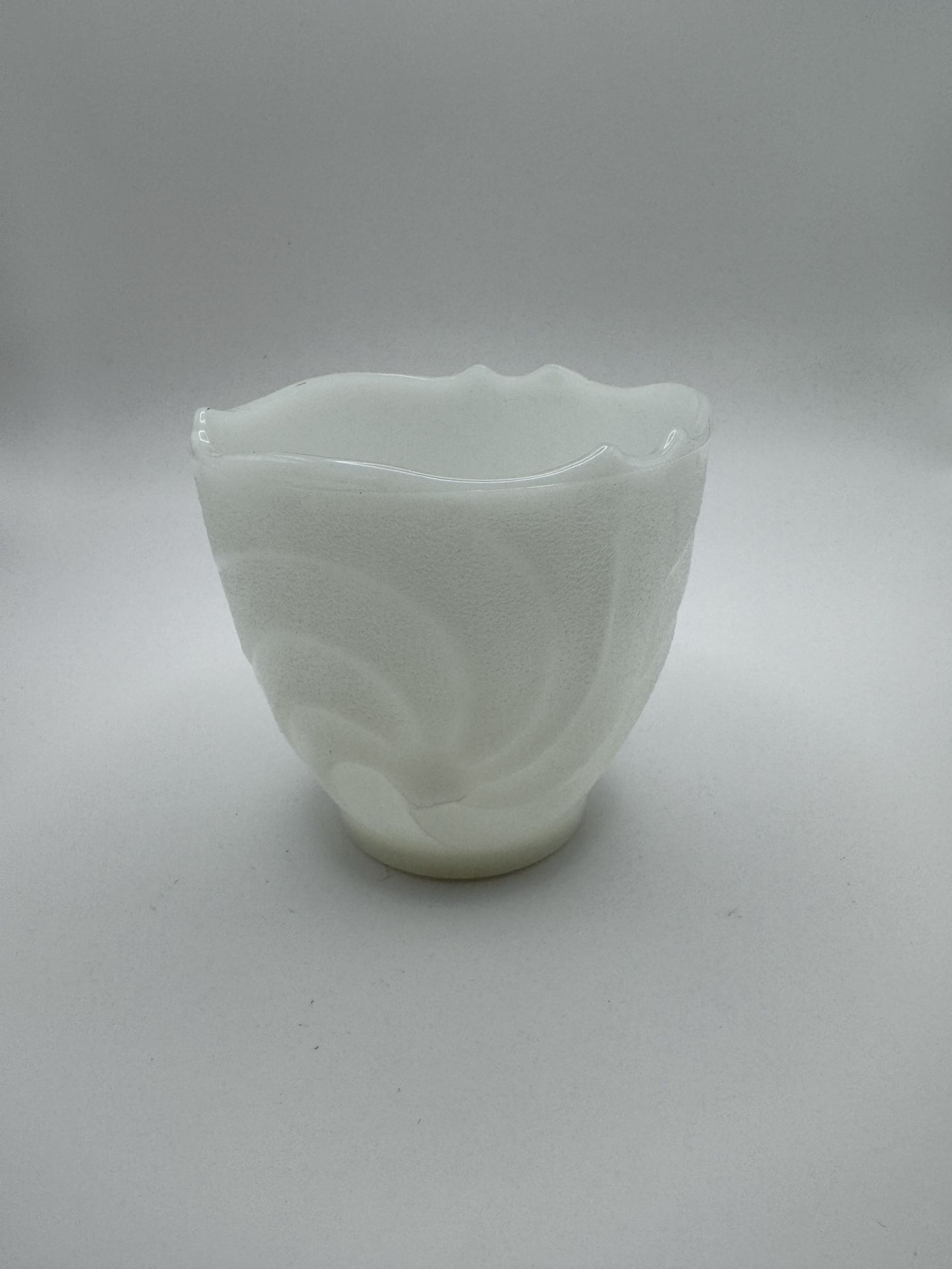 Vintage E.O. Brody Textured Milk Glass Vase - Spiral Design - 4.5”