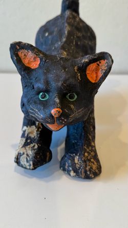Spooky black cat paper machete light weight 8” tall 14” long