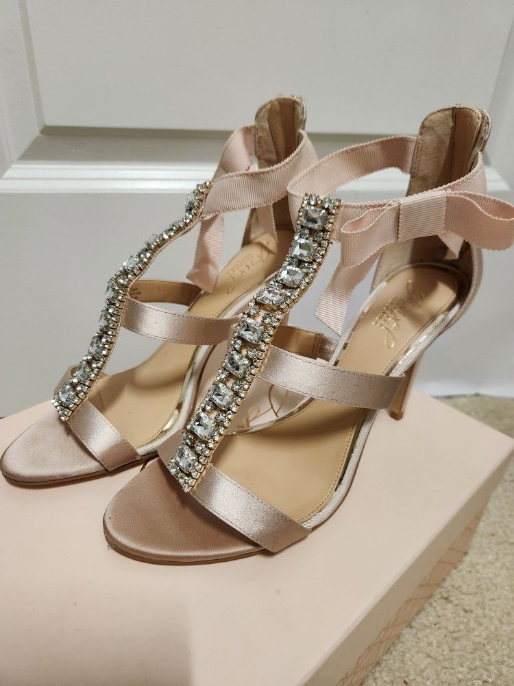Beautiful pink champagne, crystal high heel shoes 8 size