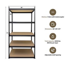 Buffalo Rack Storage Metal Shelving 5-Tier 4000 Lbs  72'' 36'' 18'' Pickup only