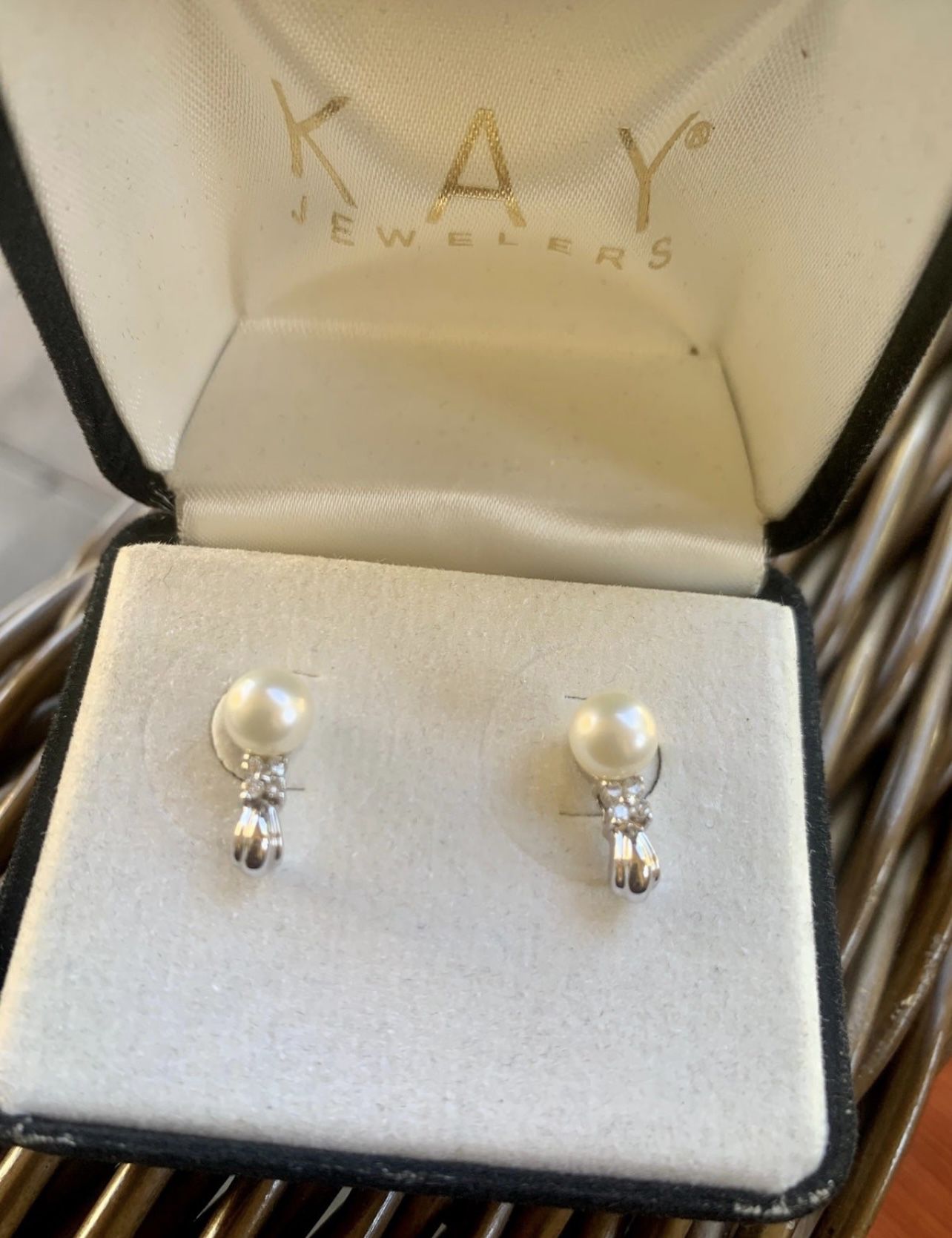 Kay jewelers White Gold & Pearl Earrings