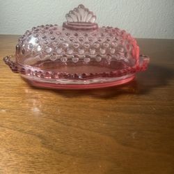 Vintage L.E. Smith Hobnail Pink Glass Butter Dish
