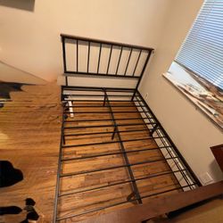 Full size Metal Bed Frame with Wood Accents