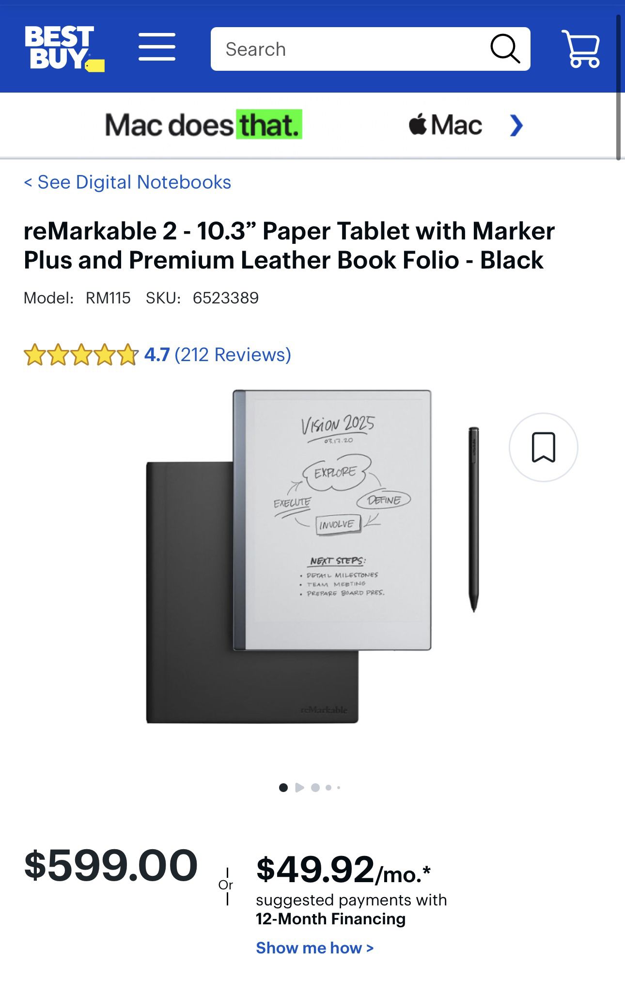 reMarkable 2 - 10.3" Paper Tablet with Marker Plus and Premium Leather Book Folio - Black