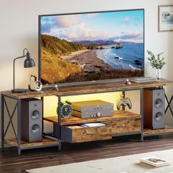 Television Stands for 80 Inches TV with Fabric Drawers, LED TV Console Table with Storage Shelves for Living Room, Bedroom, Entertainment Center 71" R