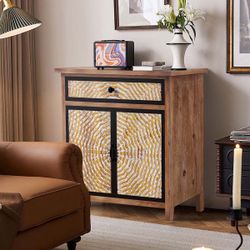 Clearance Vintage Storage Cabinet with Drawers and Doors, Multifunctional Sideboard for Living Room, Dining Room, Bathroom, Natural Wood