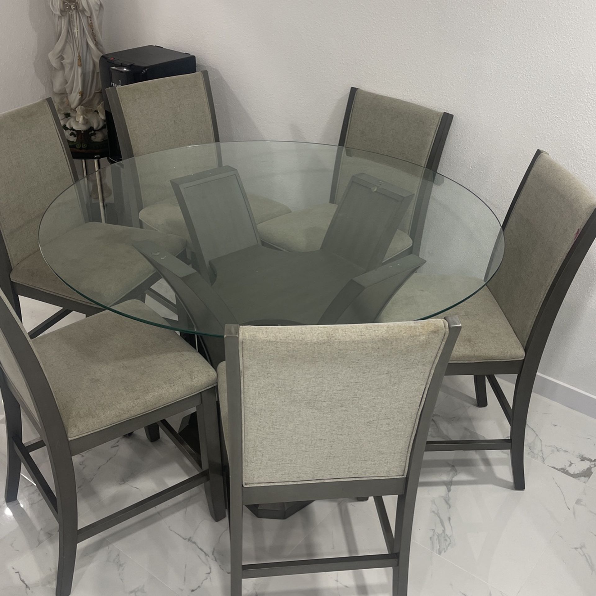 Six Chairs Glass Dinning Table