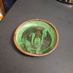 Vintage 1970's Handmade & Hand-painted Patamban, Michigan, Mexico Folk Art Earthenware Pottery 6.5" Plate