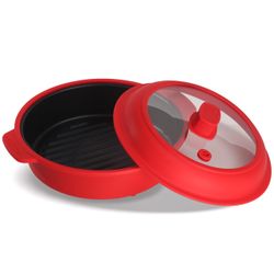 Microwave Grill Pan, Fry Griddle Crisper Pan With Lid For Grilling Browning And Crisping Foods Microwave Silicone Cookware For Meat Sandwich Vegetable