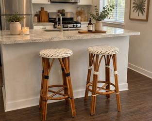 Set of 2 Rattan Bar Stools | Coastal | Boho | Natural Bamboo