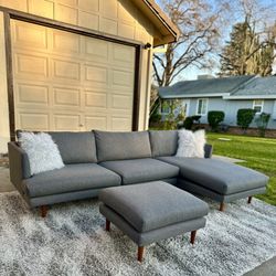 Article Burrard Sectional (RAF) + Ottoman | MCM | Like New - FREE Delivery
