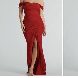 Off The Shoulder Red Prom Dress