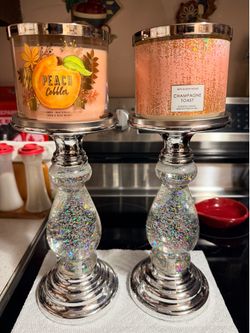 Bath and body works 2 glitter pedestals with 2 candles