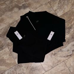 Alo Yoga Accolade 1/4 Zip & Straight Leg Sweatpants Set Black Size Small