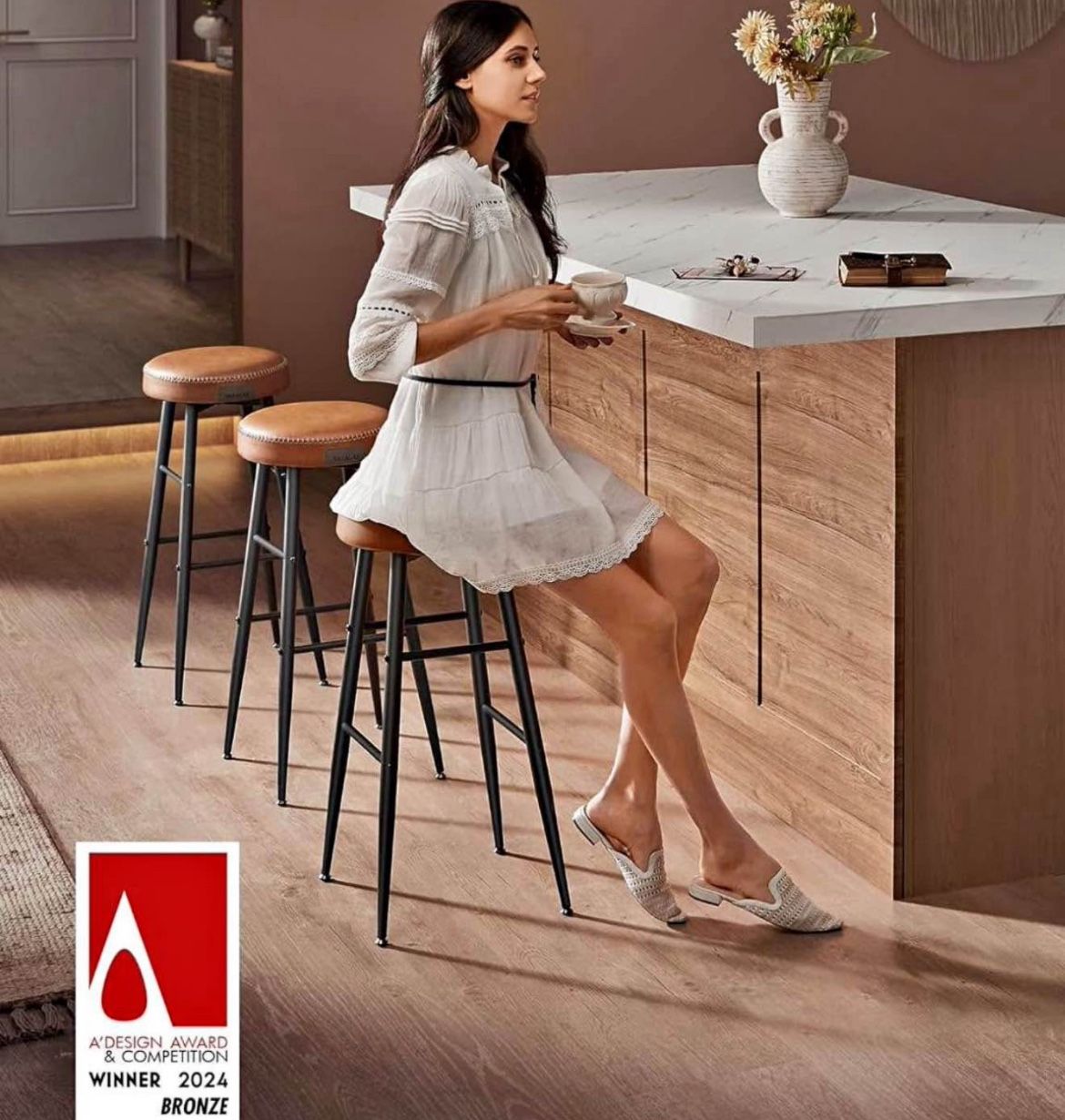 Bar Stools Set of 2, Bar Height Bar Stools, Kitchen Counter Stools, Mid-Century Modern Backless Counter Stools, 30-Inch Tall, Kitchen Isla