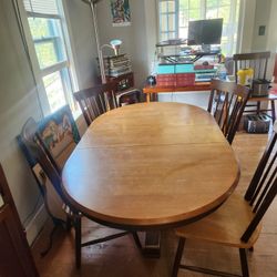 Solid Wood Dining Table Set - 6 Chairs And  Extender Stores Inside