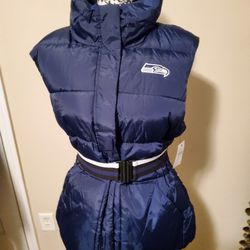Womens Seattle Seahawks Puffer Vest with Elastic Belt Size Large