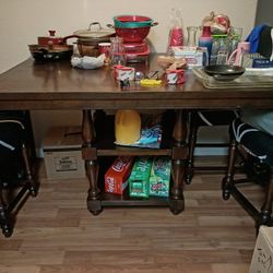 Heavy Duty Family Sized Dining Table Fits 6 People With 2 Shelves Along With 5 Chairs