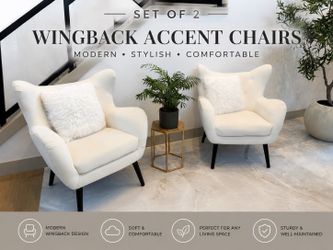 Set of 2 Modern Wingback Accent Chairs – Cream