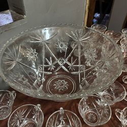  Early American glass punch bowl set 