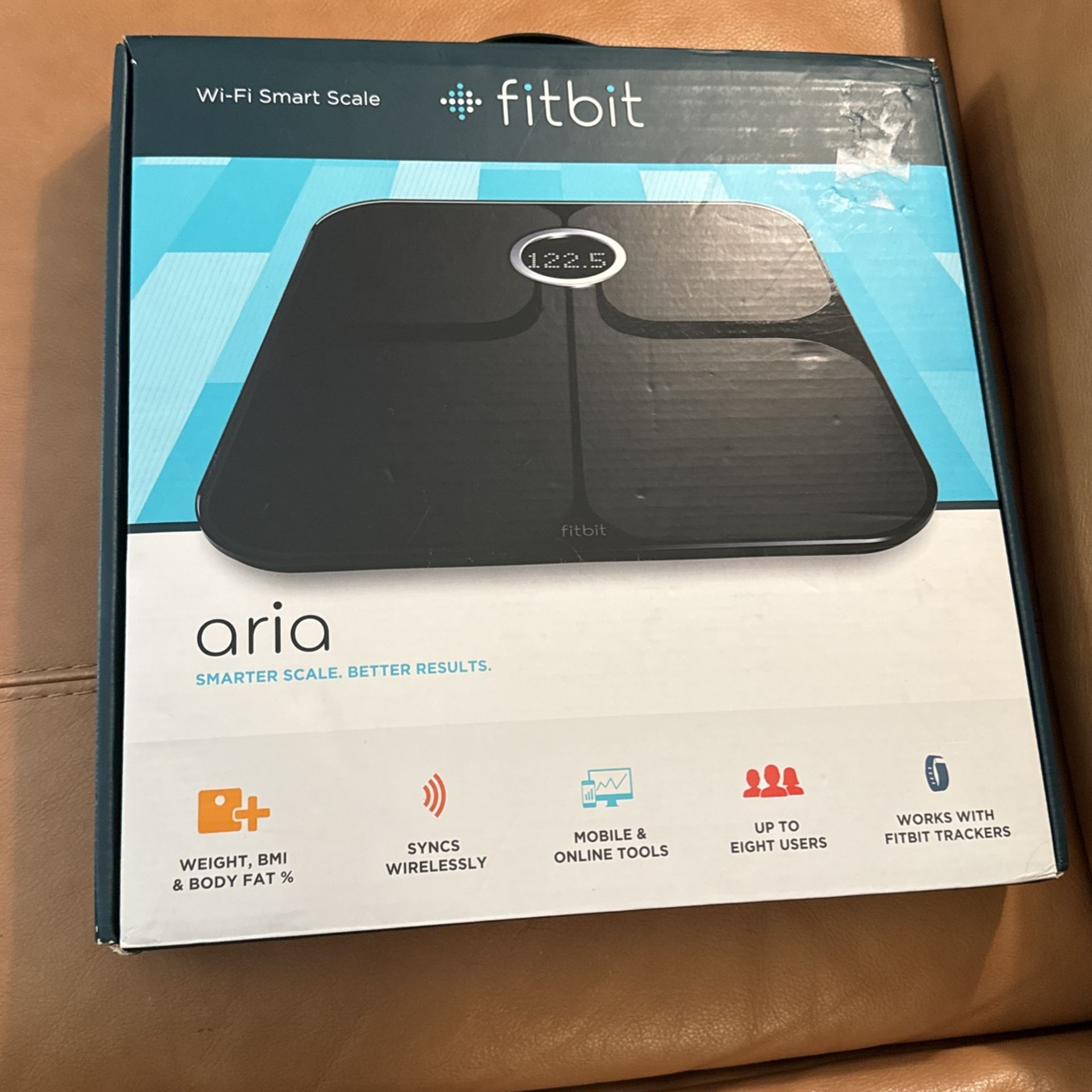 FitBit Aria FB201B Wi-Fi Smart Scale Digital Black Body Fat BMI 