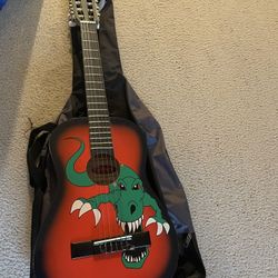 Stagg 3/4 Handmade Dino Acoustic Guitar, Case, and Pick (Lily Cloud Guitar)