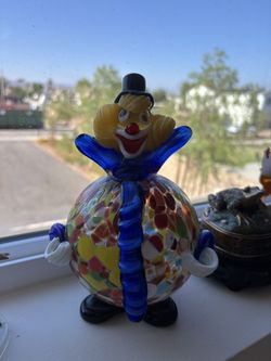 Vintage Murano Glass Colorful Clown Hand Blown Italian Art Glass Round Belly Chubby Clown-Made in Italy