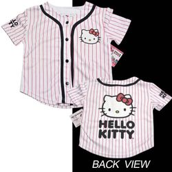 Sanrio Hello Kitty Logo PinStripe Baseball Girl Jersey Size 4 - Pink