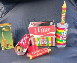 Vintage emergency candles Crayola, Coke, Life savers tins