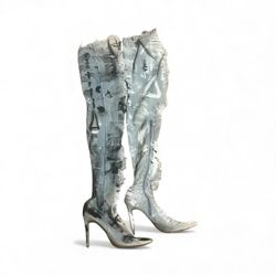 custom women’s Denim Knee-High Boots Shoe size 9