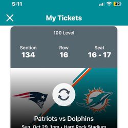 Miami Dolphins Vs NE Patriots with Parking Pass