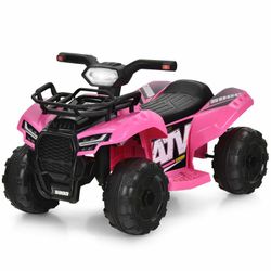 NEW - Kids ATV, 4 Wheeler Battery Powered Toddler Quad with Front Storage Basket, Horn, Music, LED Lights, Footrest, Electric Car for Kids, 6V Ride On
