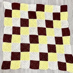 Vintage Granny Square Crochet Afghan Throw Blanket FSU 