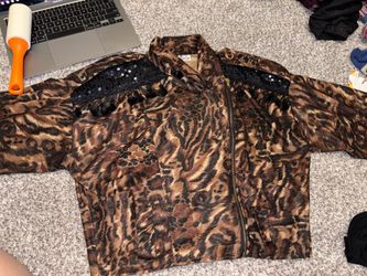 Vintage sequin animal print zip up jacket