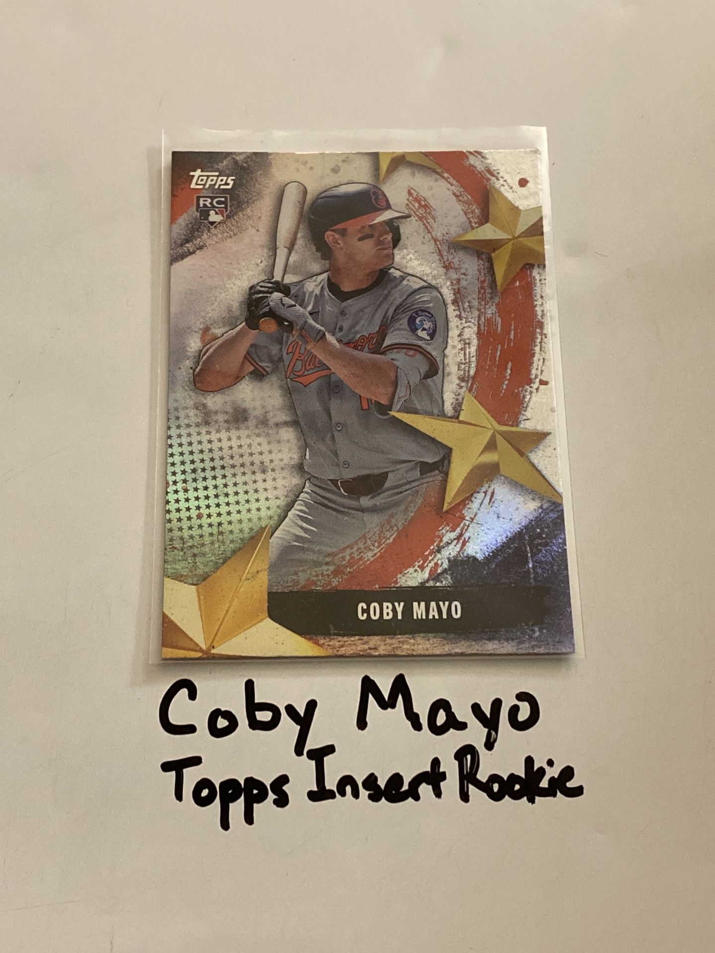 Coby Mayo Baltimore Orioles 3rd Baseman Topps Short Print Insert Rookie Card. 