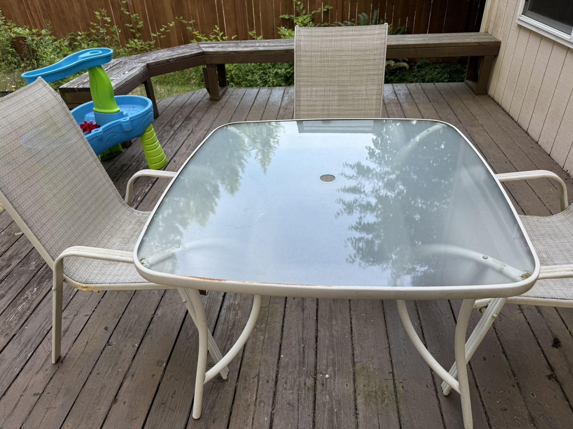 Glass Patio Table + 3 Chairs