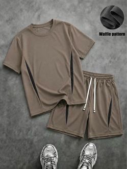 Waffle Pattern T-Shirt and Shorts Set