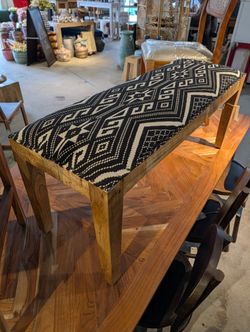 Handcrafted Mango Wood Upholstered Bench 