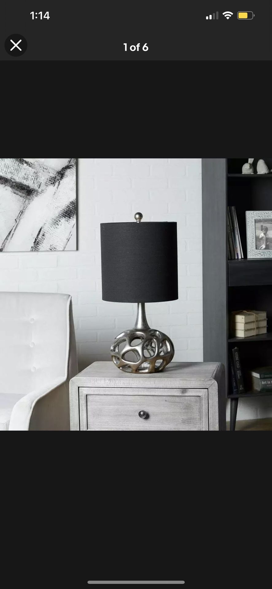 Silver Modern Table Lamp Black Fabric Drum Shade Nightstand Desk Home Office Light