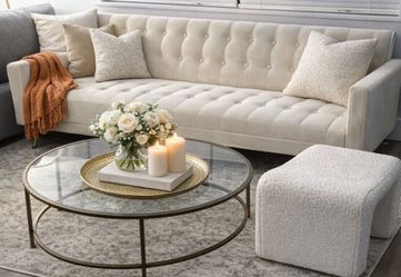 Off-White Tufted Convertible Sofa Couch – Modern Daybed Style (6’7”)