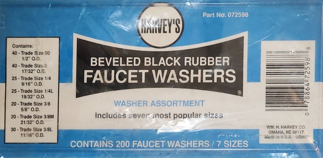 William Harvey's Beveled black rubber faucet washer assortment 200ct & 7 sizes
