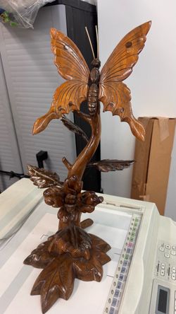 Hand-Carved Wood Butterfly Sculpture