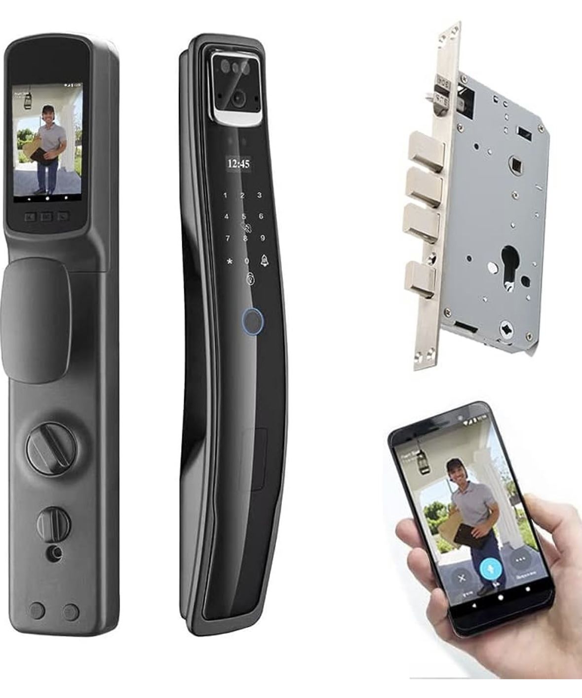 WISEPOCH Smart Door Lock with 3D Face Recognition, Video Intercom System, 6-in-1 Keyless Entry Door Lock, Smart Fingerprint Deadbolt with Mortise Lock