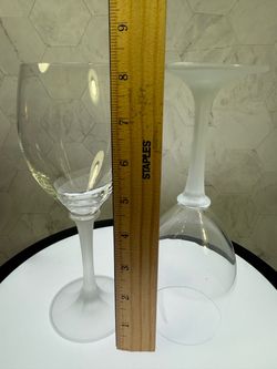 Set of (3) Beautiful rare wine glasses with clear bowl & frosted stem/base. Manufacture unknown.