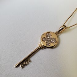 14k Yellow Gold Butterfly Key Necklace 18"