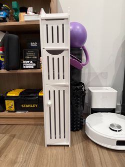 White Narrow Bathroom Storage Cabinet