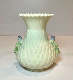 Vintage Belleek Ireland Thistle Top Porcelain Vase 5.5” Gold Mark