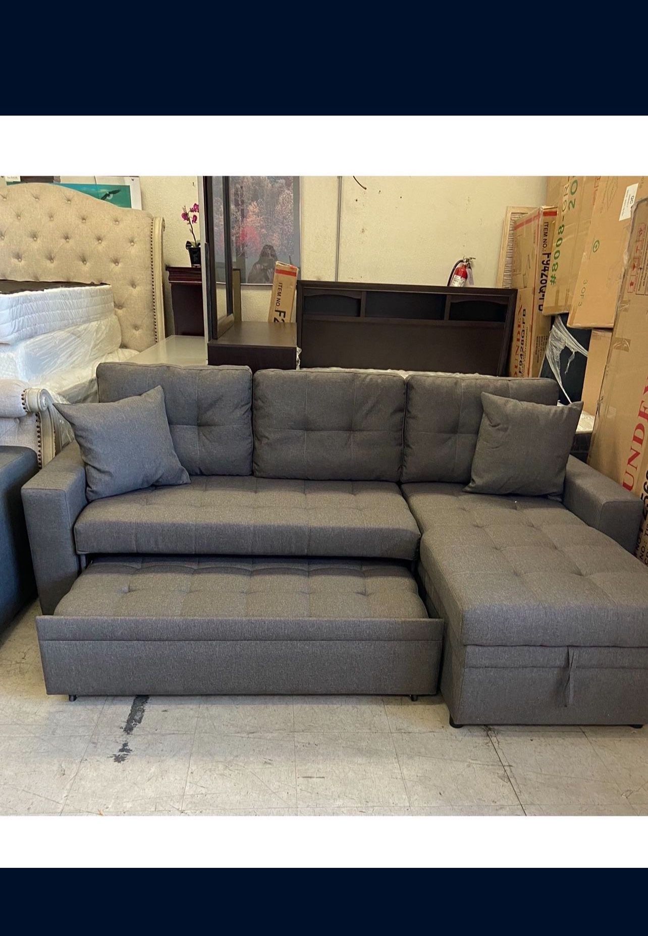 Sectional Sofa Pullout Bed W/Chaise Storage Fabric Reversible 88”x57”X33”H Home & Garden