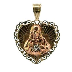 Woman’s Ladies 10k Two Toned Rose Yellow Gold Jesus Sacred Heart Charm Pendant For Necklace GP3119105